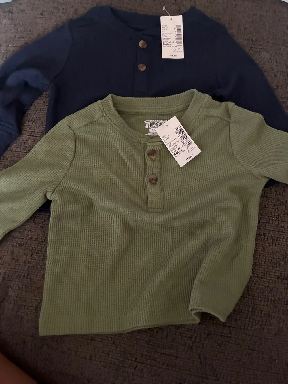 The Childrens Place Green Waffle Henley Long Sleeve Top - Kids